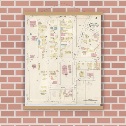 Old map wall art mockup — magnetic wood frame on brick wall — Sanborn Fire Insurance Map from Turners Falls, Franklin County, Massachusetts (1940), Sheet #0004