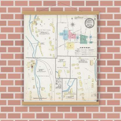 Old map wall art mockup — magnetic wood frame on brick wall — Sanborn Fire Insurance Map from Amherst, Hampshire County, Massachusetts (1892) - Complete Map Set