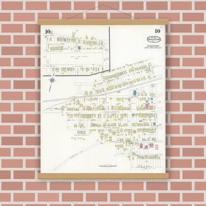 Old map wall art mockup — magnetic wood frame on brick wall — Sanborn Fire Insurance Map from Mauch Chunk, Carbon County, Pennsylvania (1930), Sheet #0010
