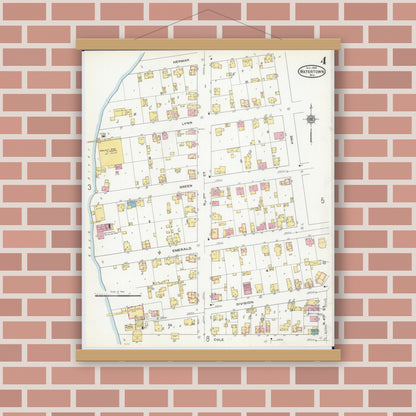Old map wall art mockup — magnetic wood frame on brick wall — Sanborn Fire Insurance Map from Watertown, Jefferson County, Wisconsin (1909), Sheet #0004
