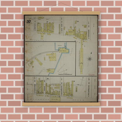 Old map wall art mockup — magnetic wood frame on brick wall — Sanborn Fire Insurance Map from Atlantic City, Atlantic County, New Jersey (1886), Sheet #0037