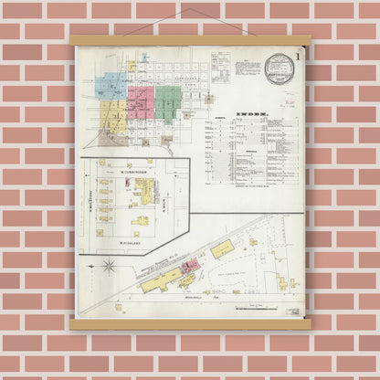 Old map wall art mockup — magnetic wood frame on brick wall — Sanborn Fire Insurance Map from Martinsville, Morgan County, Indiana (1896) - Complete Map Set