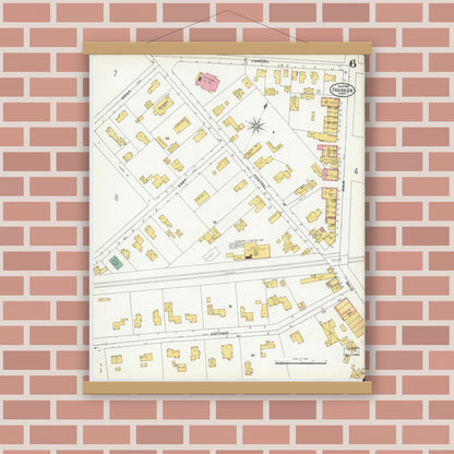 Old map wall art mockup — magnetic wood frame on brick wall — Sanborn Fire Insurance Map from Franklin, Norfolk County, Massachusetts (1904), Sheet #0006