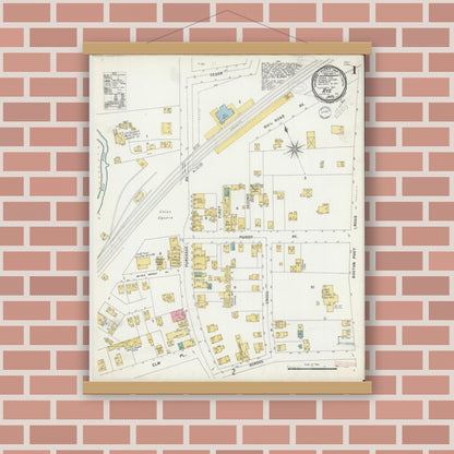 Old map wall art mockup — magnetic wood frame on brick wall — Sanborn Fire Insurance Map from Rye, Westchester County, New York (1898) - Complete Map Set