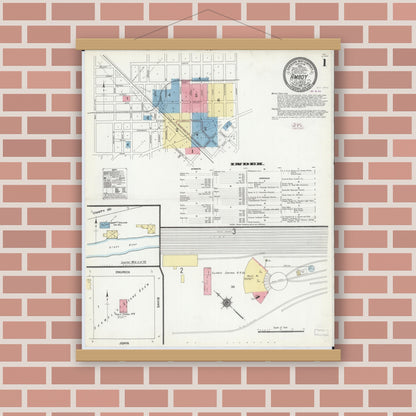 Old map wall art mockup — magnetic wood frame on brick wall — Sanborn Fire Insurance Map from Amboy, Lee County, Illinois (1910), Sheet #0001