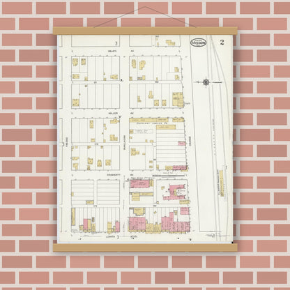 Old map wall art mockup — magnetic wood frame on brick wall — Sanborn Fire Insurance Map from Mission, Hidalgo County, Texas (1919), Sheet #0002