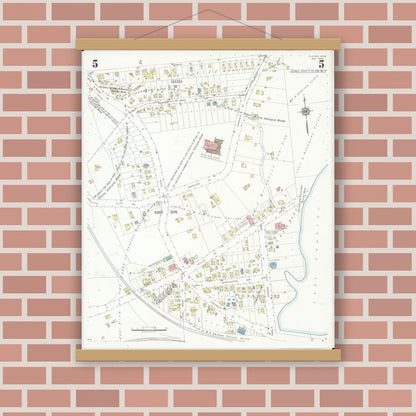 Old map wall art mockup — magnetic wood frame on brick wall — Sanborn Fire Insurance Map from Cleves, Hamilton County, Ohio (1938), Sheet #0005