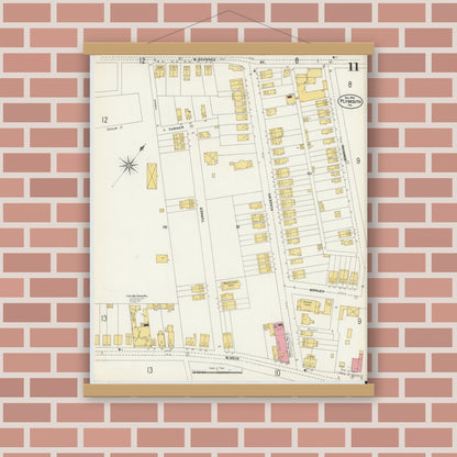 Old map wall art mockup — magnetic wood frame on brick wall — Sanborn Fire Insurance Map from Plymouth, Luzerne County, Pennsylvania (1902), Sheet #0011