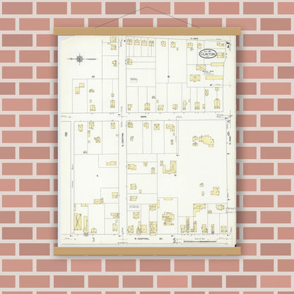 Old map wall art mockup — magnetic wood frame on brick wall — Sanborn Fire Insurance Map from Clayton, Gloucester County, New Jersey (1910), Sheet #0007