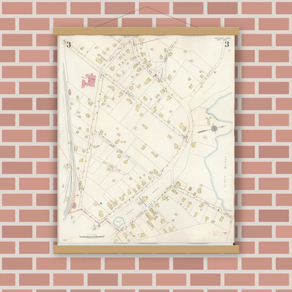 Old map wall art mockup — magnetic wood frame on brick wall — Sanborn Fire Insurance Map from Cohasset, Norfolk County, Massachusetts (1940), Sheet #0003