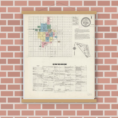 Old map wall art mockup — magnetic wood frame on brick wall — Sanborn Fire Insurance Map from De Land, Volusia County, Florida (1915) - Complete Map Set