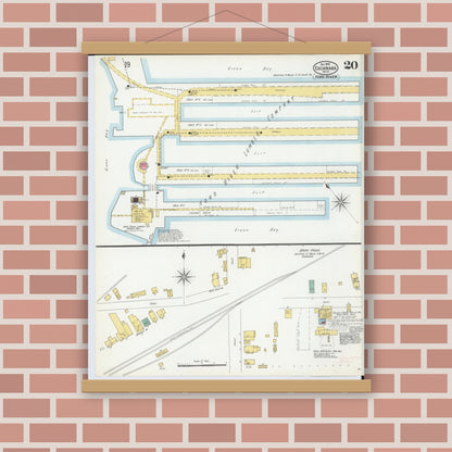 Old map wall art mockup — magnetic wood frame on brick wall — Sanborn Fire Insurance Map from Escanaba, Delta County, Michigan (1899), Sheet #0020