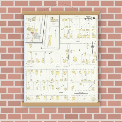 Old map wall art mockup — magnetic wood frame on brick wall — Sanborn Fire Insurance Map from Whitewright, Grayson County, Texas (1911), Sheet #0006
