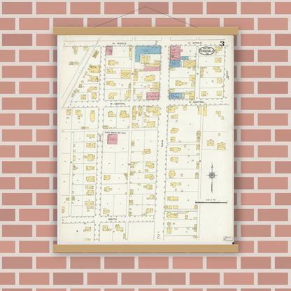 Old map wall art mockup — magnetic wood frame on brick wall — Sanborn Fire Insurance Map from Rosedale, Parke County, Indiana (1913), Sheet #0003