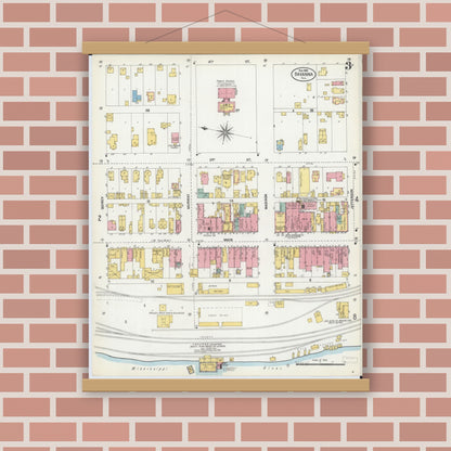 Old map wall art mockup — magnetic wood frame on brick wall — Sanborn Fire Insurance Map from Savanna, Carroll County, Illinois (1903), Sheet #0003