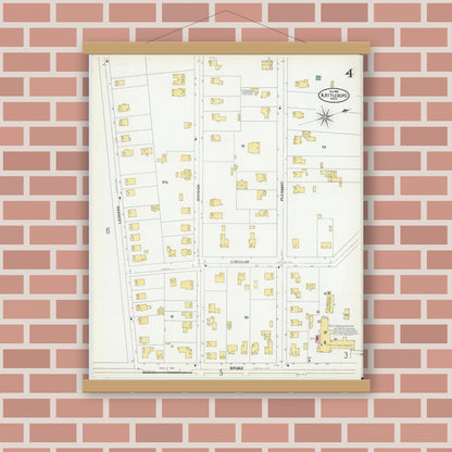 Old map wall art mockup — magnetic wood frame on brick wall — Sanborn Fire Insurance Map from North Attleborough, Bristol County, Massachusetts (1904), Sheet #0004