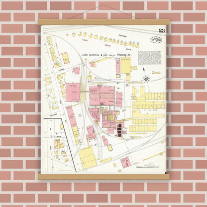 Old map wall art mockup — magnetic wood frame on brick wall — Sanborn Fire Insurance Map from Ottumwa, Wapello County, Iowa (1902), Sheet #0023