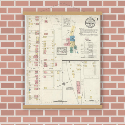 Old map wall art mockup — magnetic wood frame on brick wall — Sanborn Fire Insurance Map from Dallastown, York County, Pennsylvania (1913) - Complete Map Set