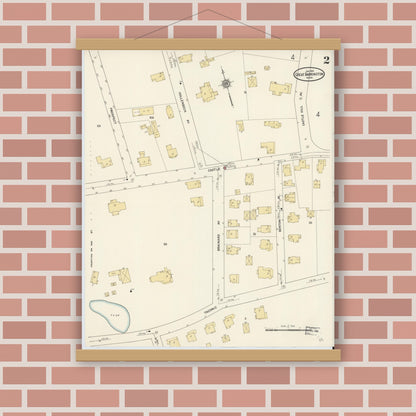 Old map wall art mockup — magnetic wood frame on brick wall — Sanborn Fire Insurance Map from Great Barrington, Berkshire County, Massachusetts (1912), Sheet #0002