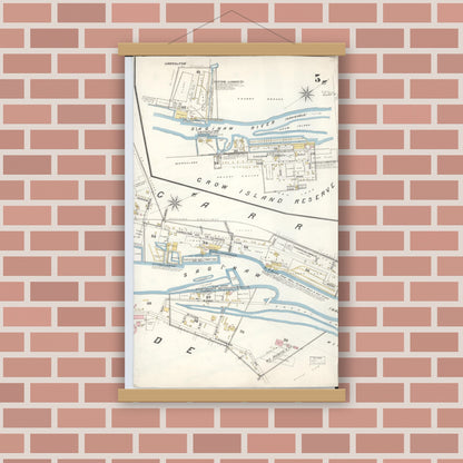 Old map wall art mockup — magnetic wood frame on brick wall — Sanborn Fire Insurance Map from Saginaw, Saginaw County, Michigan (1895), Sheet #0005