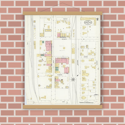 Old map wall art mockup — magnetic wood frame on brick wall — Sanborn Fire Insurance Map from Eagle Lake, Colorado County, Texas (1907), Sheet #0002