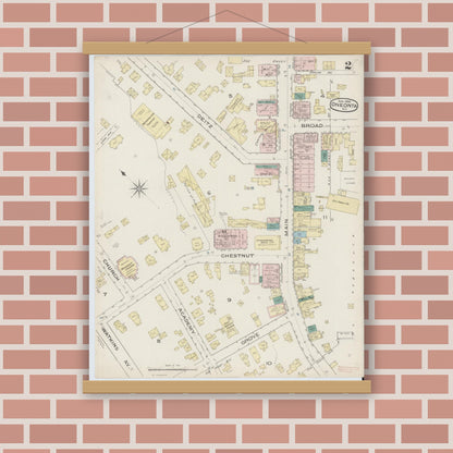 Old map wall art mockup — magnetic wood frame on brick wall — Sanborn Fire Insurance Map from Oneonta, Otsego County, New York (1886) - Complete Map Set