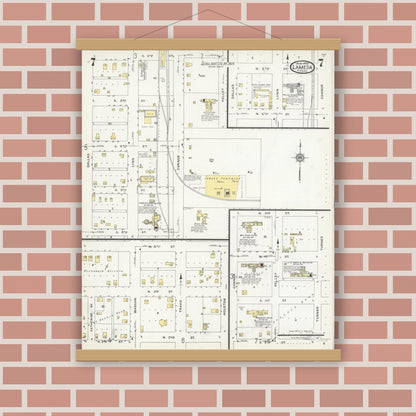 Old map wall art mockup — magnetic wood frame on brick wall — Sanborn Fire Insurance Map from Lamesa, Dawson County, Texas (1925), Sheet #0007
