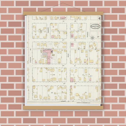 Old map wall art mockup — magnetic wood frame on brick wall — Sanborn Fire Insurance Map from Middleport, Meigs County, Ohio (1893), Sheet #0004