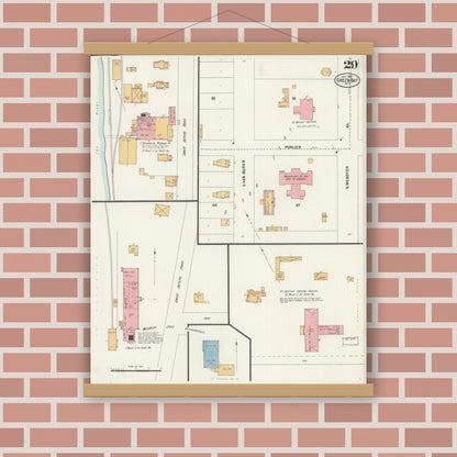 Old map wall art mockup — magnetic wood frame on brick wall — Sanborn Fire Insurance Map from Green Bay, Brown County, Wisconsin (1900), Sheet #0029