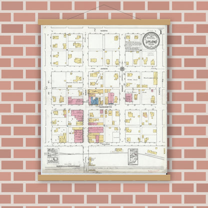 Old map wall art mockup — magnetic wood frame on brick wall — Sanborn Fire Insurance Map from Upland, Grant County, Indiana (1920) - Complete Map Set