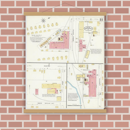 Old map wall art mockup — magnetic wood frame on brick wall — Sanborn Fire Insurance Map from Fayetteville, Cumberland County, North Carolina (1908), Sheet #0011