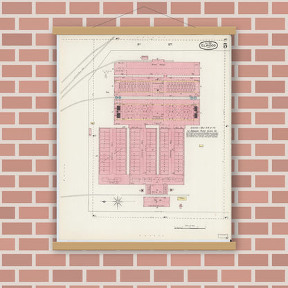 Old map wall art mockup — magnetic wood frame on brick wall — Sanborn Fire Insurance Map from Elwood, Madison County, Indiana (1892), Sheet #0005