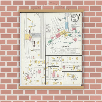 Old map wall art mockup — magnetic wood frame on brick wall — Sanborn Fire Insurance Map from Leetonia, Columbiana County, Ohio (1898) - Complete Map Set