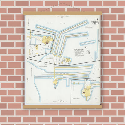 Old map wall art mockup — magnetic wood frame on brick wall — Sanborn Fire Insurance Map from Cheboygan, Cheboygan County, Michigan (1900), Sheet #0017
