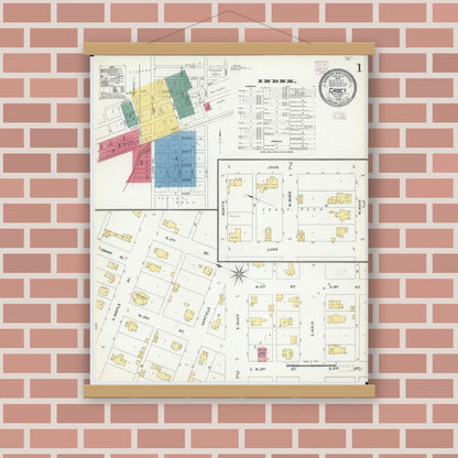 Old map wall art mockup — magnetic wood frame on brick wall — Sanborn Fire Insurance Map from Casey, Clark County, Illinois (1906) - Complete Map Set