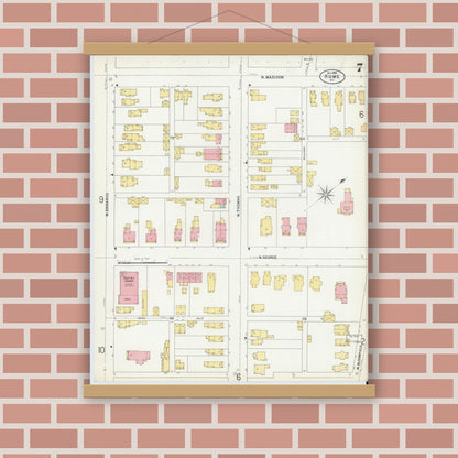Old map wall art mockup — magnetic wood frame on brick wall — Sanborn Fire Insurance Map from Rome, Oneida County, New York (1899), Sheet #0007