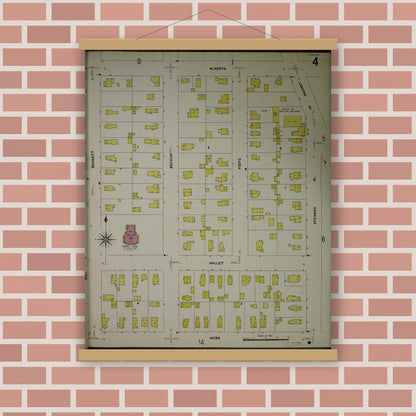 Old map wall art mockup — magnetic wood frame on brick wall — Sanborn Fire Insurance Map from Jackson, Jackson County, Michigan (1907), Sheet #0004