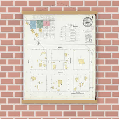 Old map wall art mockup — magnetic wood frame on brick wall — Sanborn Fire Insurance Map from Hearne, Robertson County, Texas (1906) - Complete Map Set