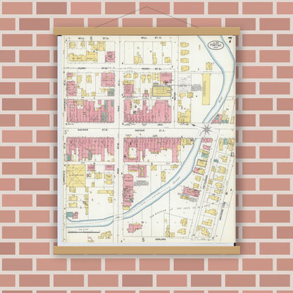 Old map wall art mockup — magnetic wood frame on brick wall — Sanborn Fire Insurance Map from Pontiac, Oakland County, Michigan (1903), Sheet #0007