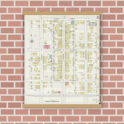 Old map wall art mockup — magnetic wood frame on brick wall — Sanborn Fire Insurance Map from Freeland, Luzerne County, Pennsylvania (1895), Sheet #0003
