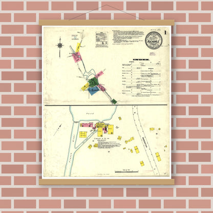 Old map wall art mockup — magnetic wood frame on brick wall — Sanborn Fire Insurance Map from Rochdale, Worcester County, Massachusetts (1911), Sheet #0001