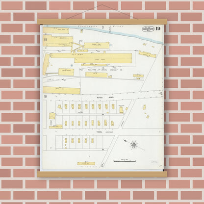Old map wall art mockup — magnetic wood frame on brick wall — Sanborn Fire Insurance Map from Cheboygan, Cheboygan County, Michigan (1900), Sheet #0019