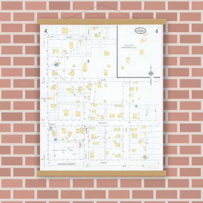 Old map wall art mockup — magnetic wood frame on brick wall — Sanborn Fire Insurance Map from Granby, Newton County, Missouri (1930), Sheet #0004