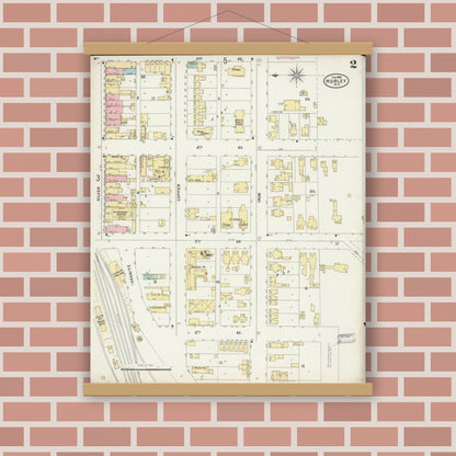 Old map wall art mockup — magnetic wood frame on brick wall — Sanborn Fire Insurance Map from Hurley, Iron County, Wisconsin (1898), Sheet #0002