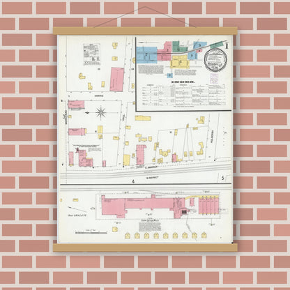 Old map wall art mockup — magnetic wood frame on brick wall — Sanborn Fire Insurance Map from Reidsville, Rockingham County, North Carolina (1901), Sheet #0001