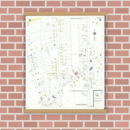 Old map wall art mockup — magnetic wood frame on brick wall — Sanborn Fire Insurance Map from Mentor, Lake County, Ohio (1941), Sheet #0003