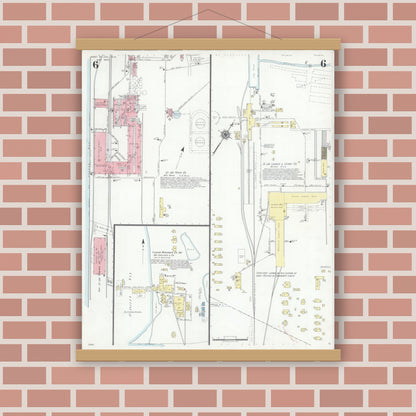 Old map wall art mockup — magnetic wood frame on brick wall — Sanborn Fire Insurance Map from Port Saint Joe, Gulf County, Florida (1940), Sheet #0006