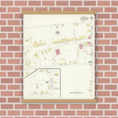 Old map wall art mockup — magnetic wood frame on brick wall — Sanborn Fire Insurance Map from West Alexander, Washington County, Pennsylvania (1907), Sheet #0002
