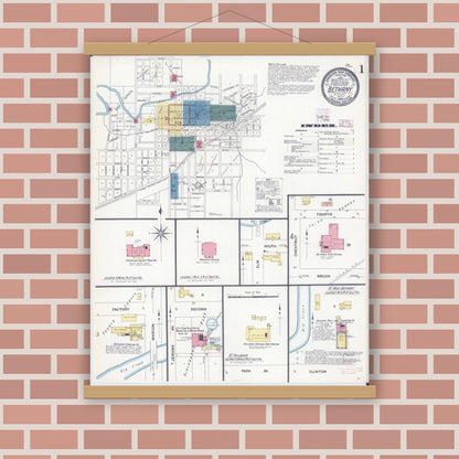 Old map wall art mockup — magnetic wood frame on brick wall — Sanborn Fire Insurance Map from Bethany, Harrison County, Missouri (1909) - Complete Map Set