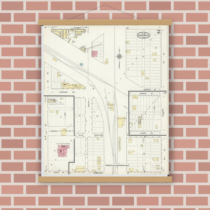 Old map wall art mockup — magnetic wood frame on brick wall — Sanborn Fire Insurance Map from Deer River, Itasca County, Minnesota (1913), Sheet #0002